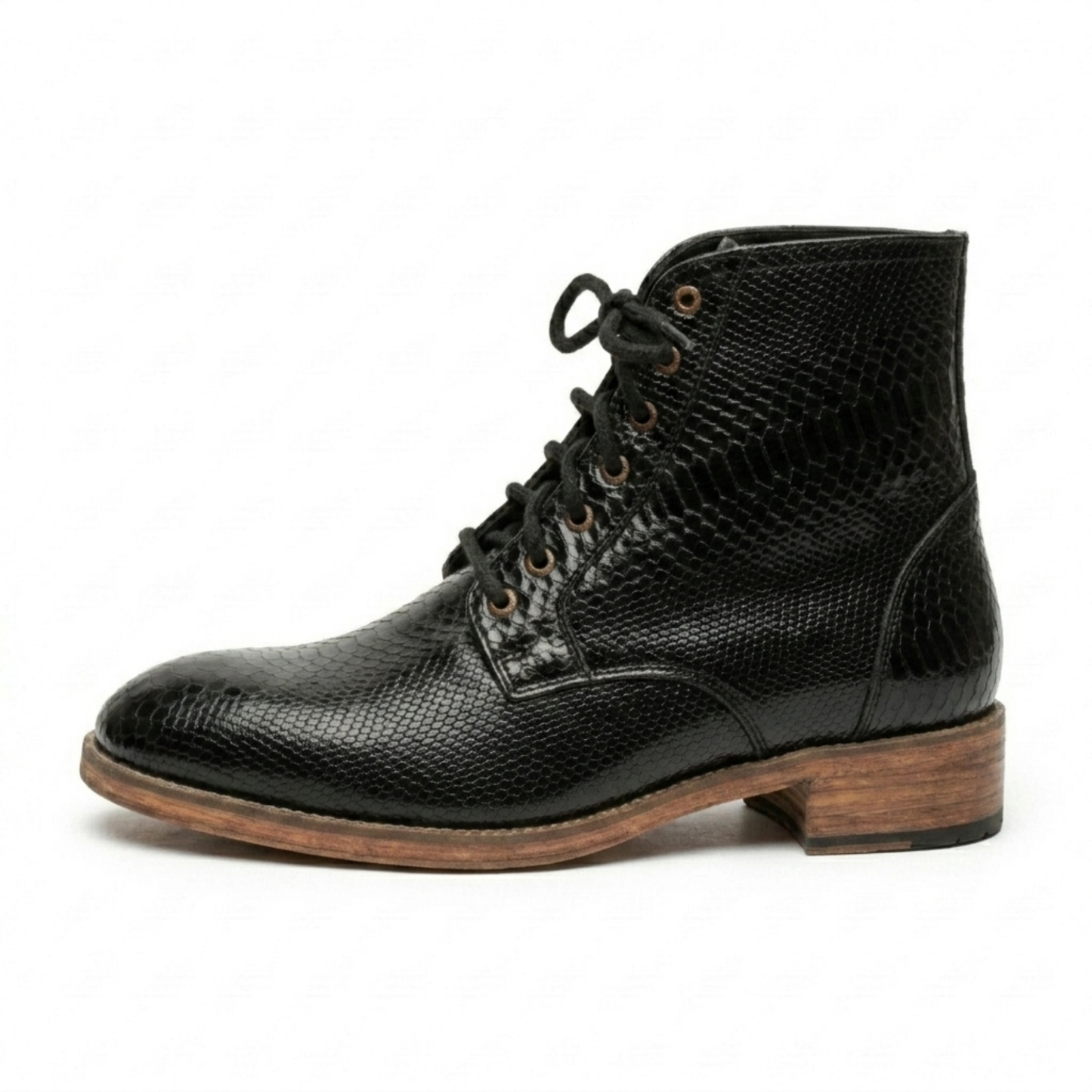 Black Textured Leather Boots