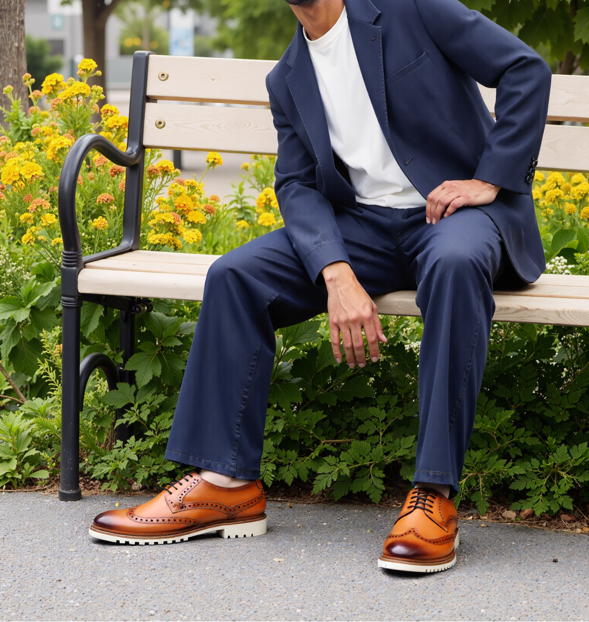Cognac Lace Up with White Sole