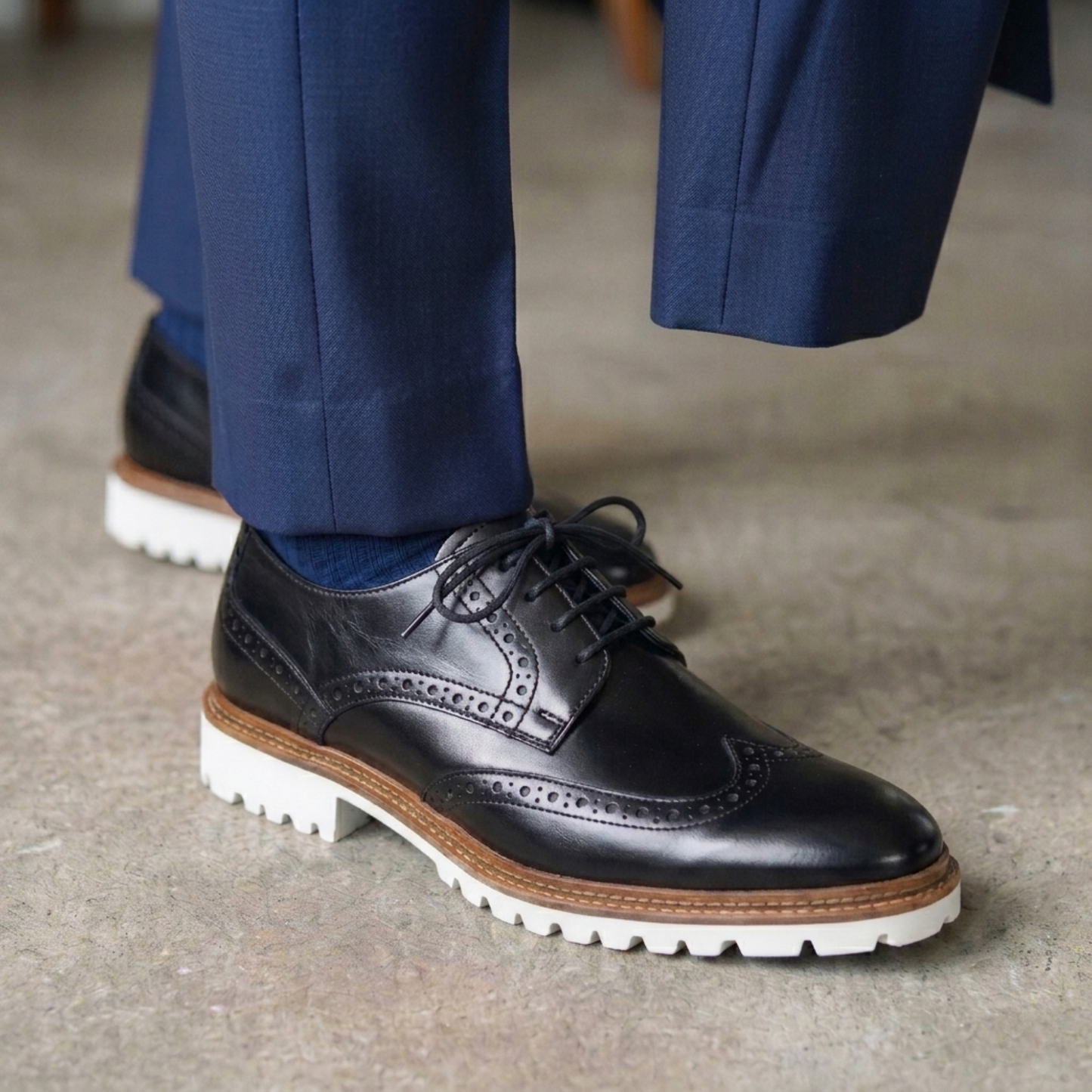 Black Brogue with White Outsole