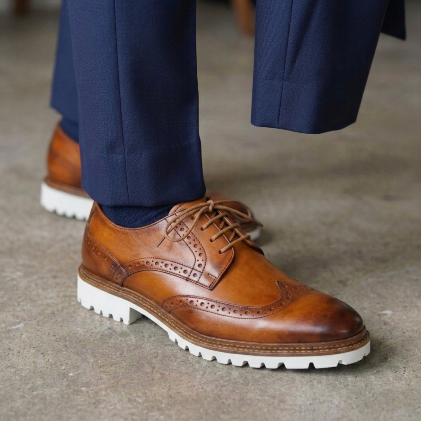 Cognac Lace Up with White Sole