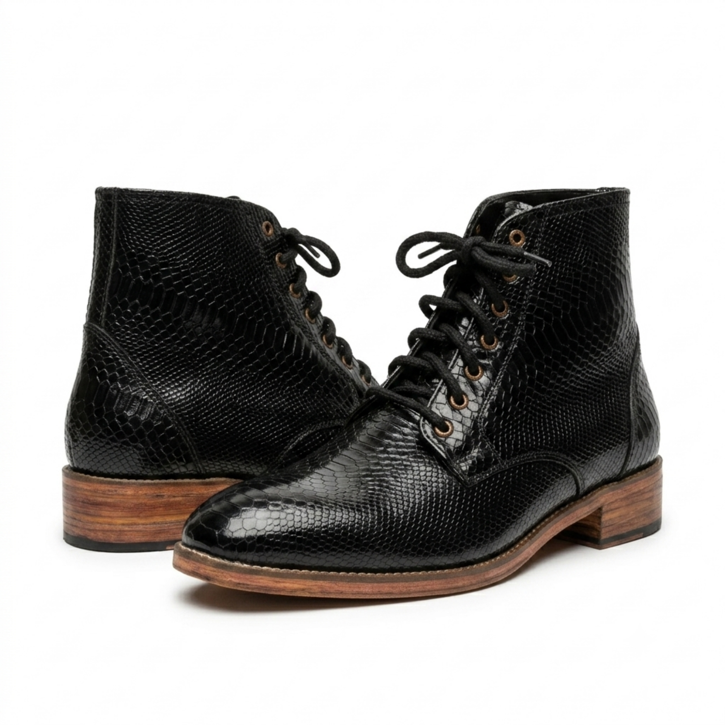 Black Textured Leather Boots
