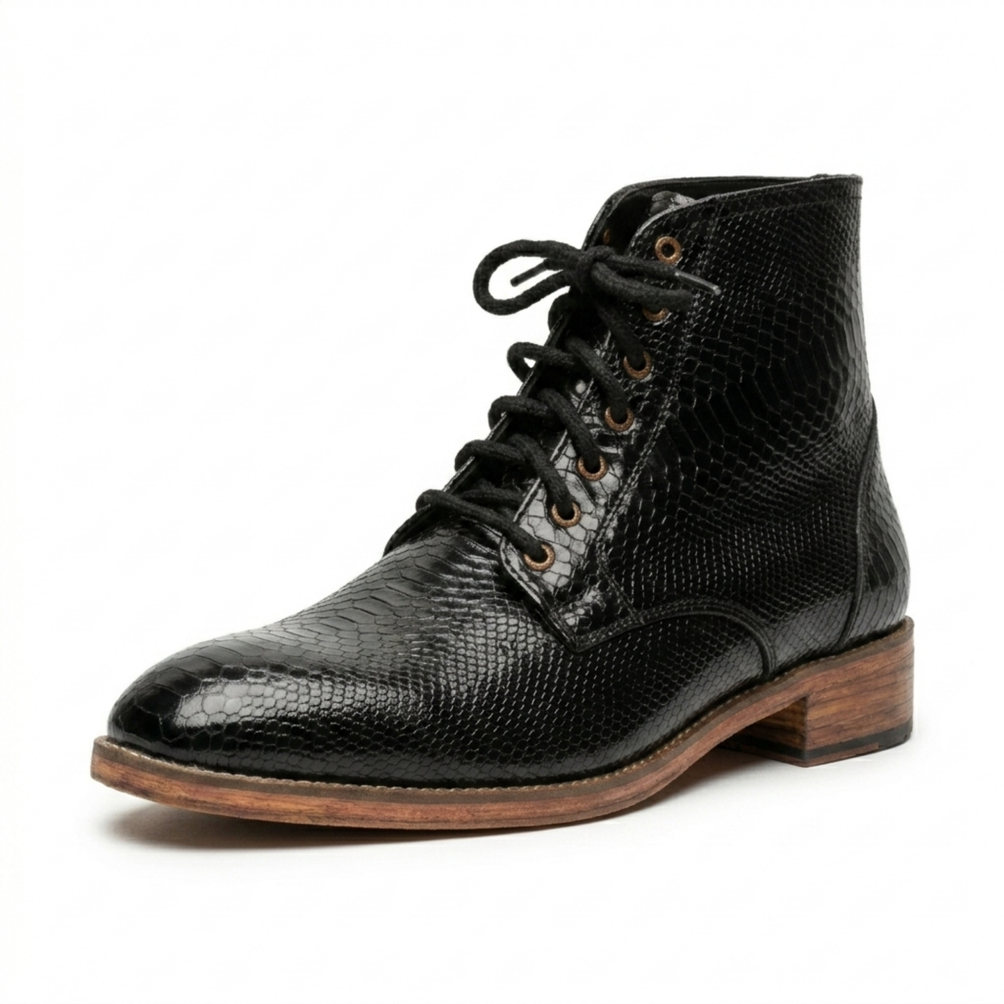Black Textured Leather Boots