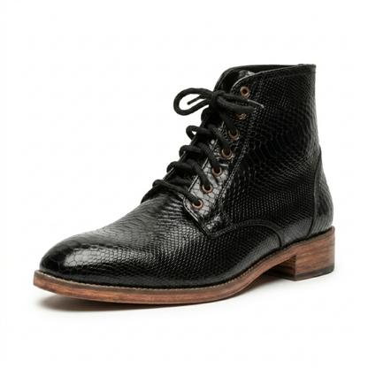 Black Textured Leather Boots