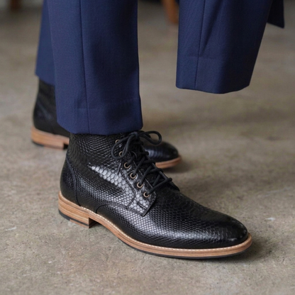 Black Textured Leather Boots