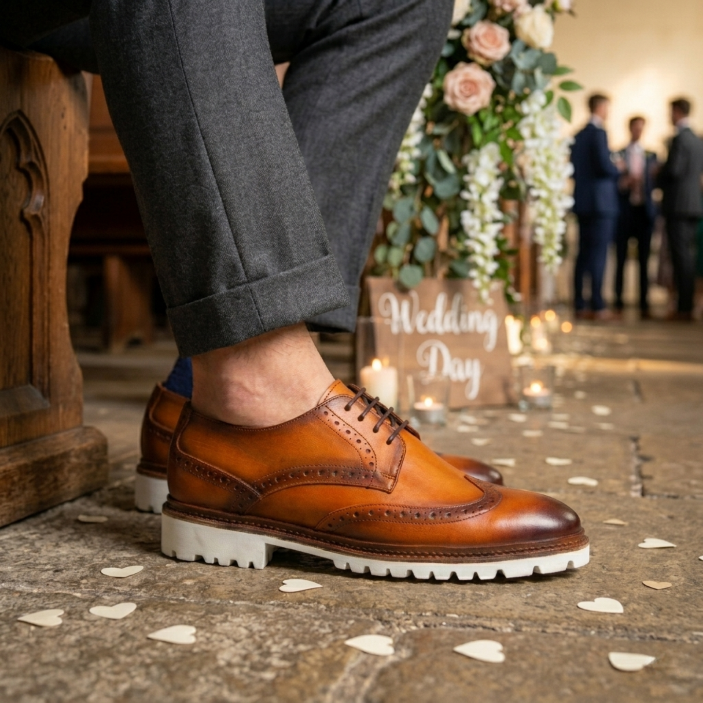 Cognac Lace Up with White Sole