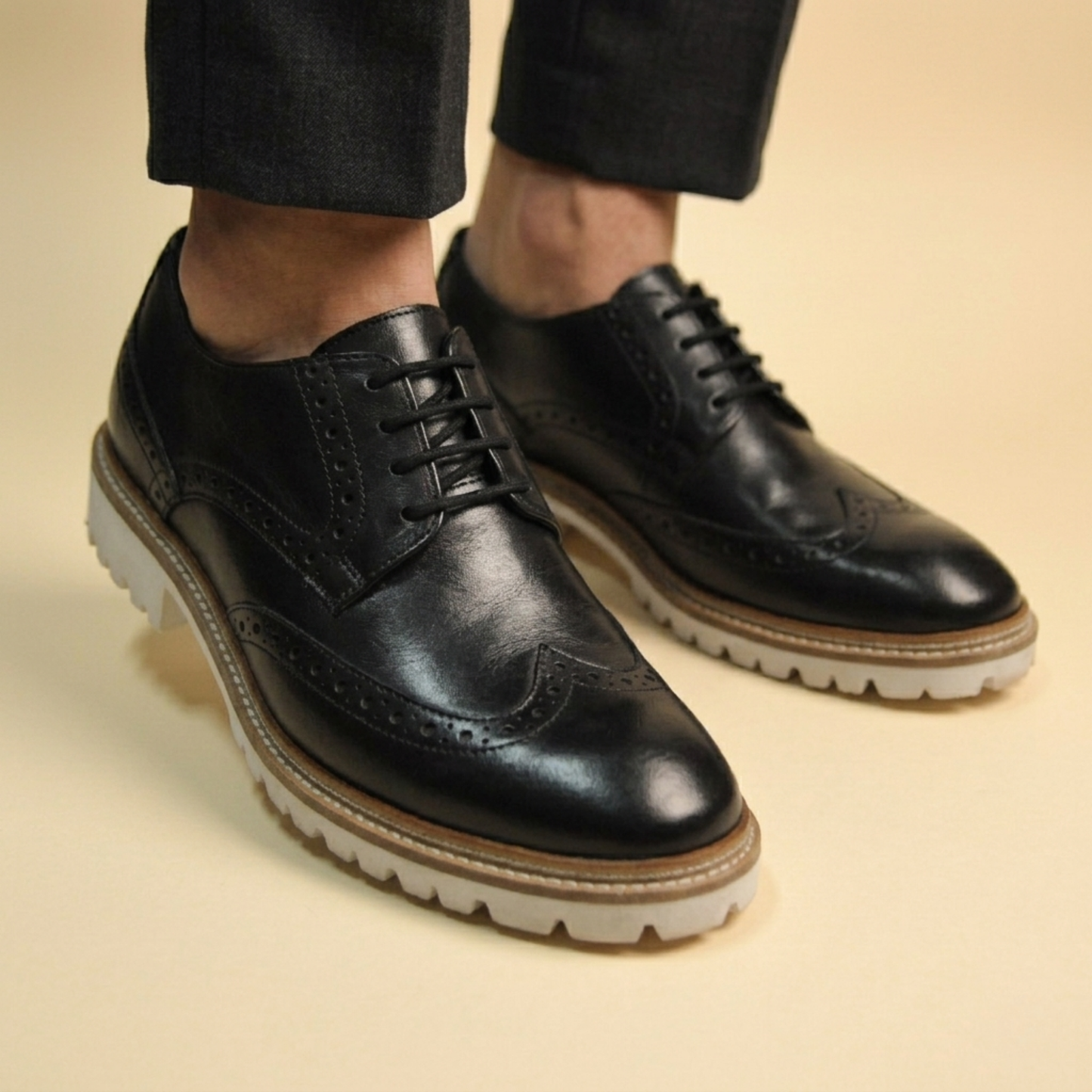 Black Brogue with White Outsole