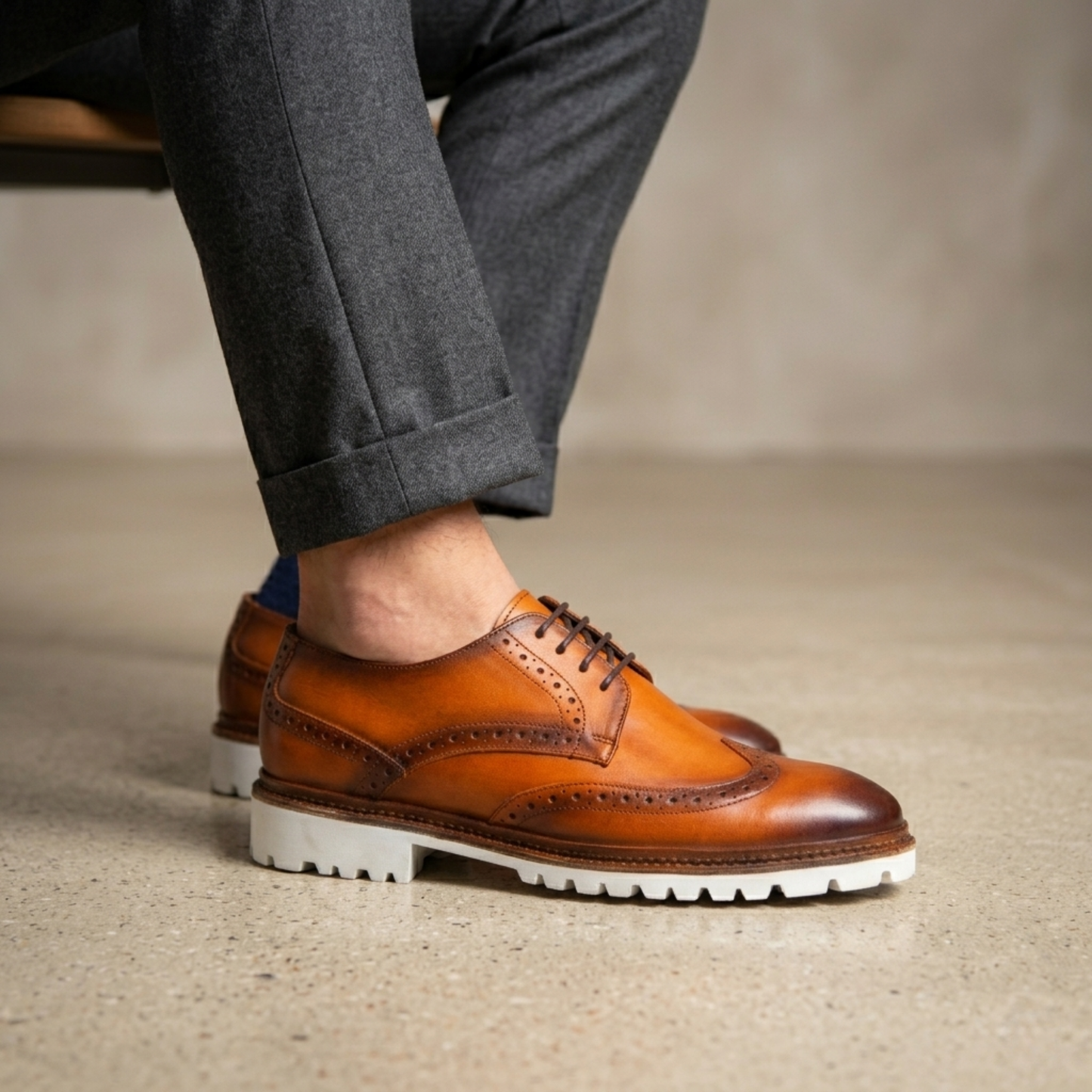 Cognac Lace Up with White Sole