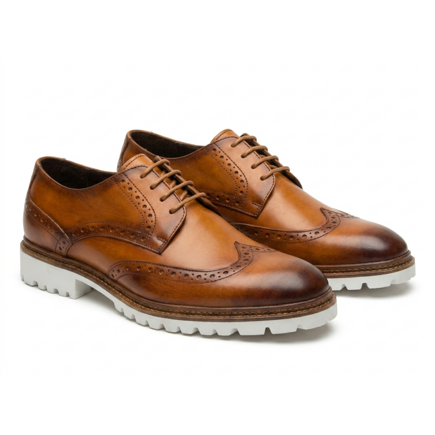 Cognac Lace Up with White Sole