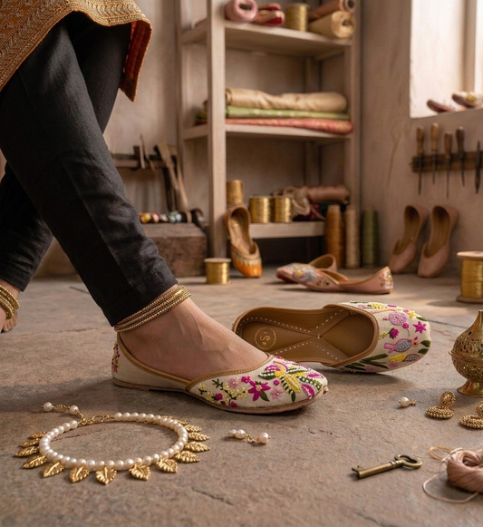 Mumtaz Multicolour Embroidered Punjabi Jutti for Women — The Shoe Artisans