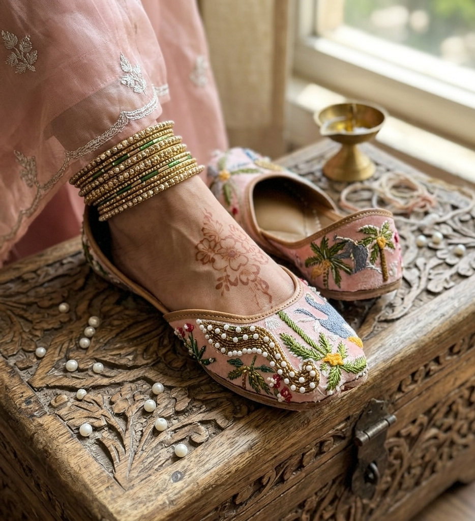 Pink Safari Embroidered Punjabi Jutti for Women — The Shoe Artisans