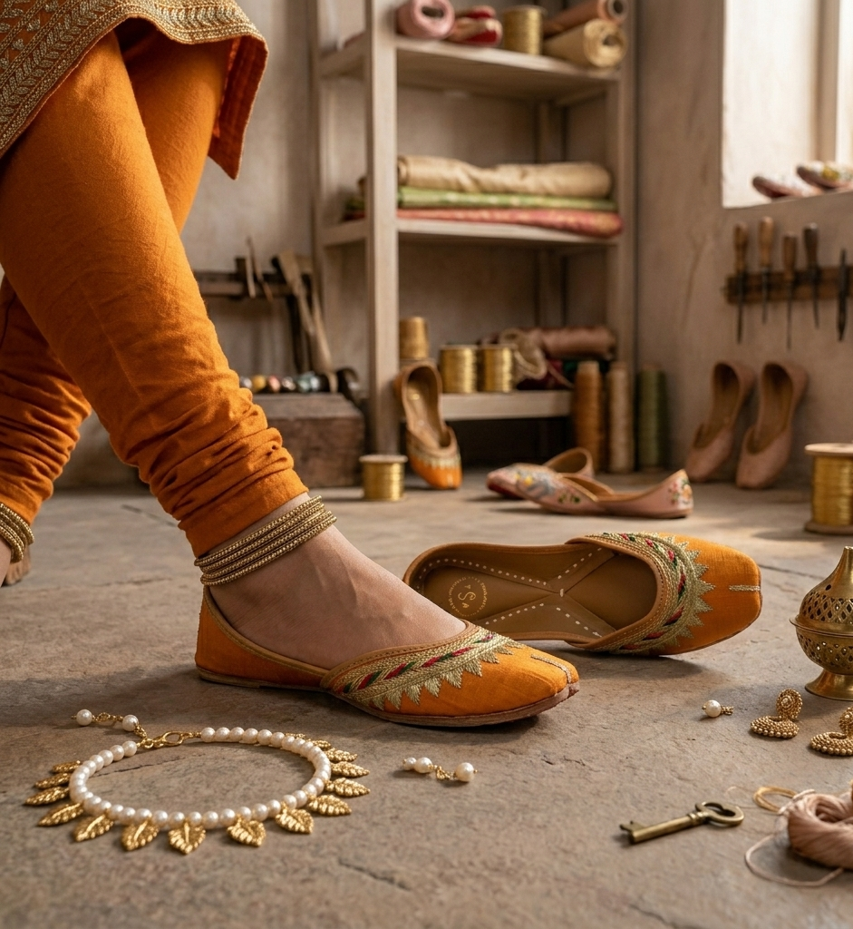 Sunrise Orange Embroidered Punjabi Jutti for Women — The Shoe Artisans