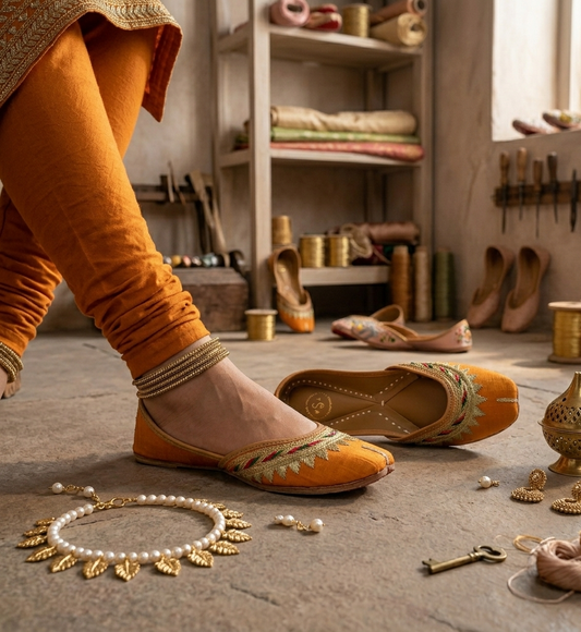 Sunrise Orange Embroidered Punjabi Jutti for Women — The Shoe Artisans