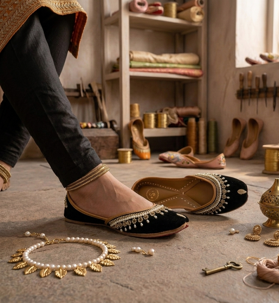 Zoya Black Embroidered Punjabi Jutti for Women — The Shoe Artisans